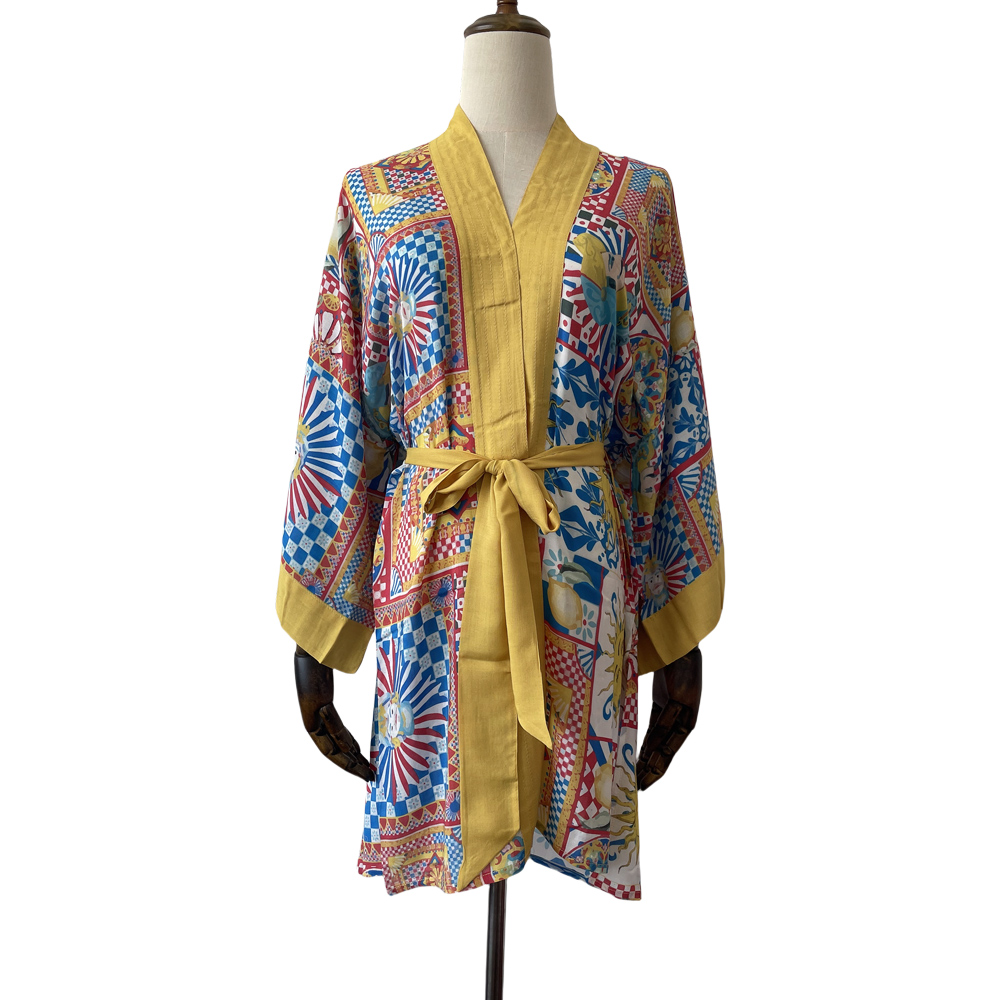 custom kimono print short robe